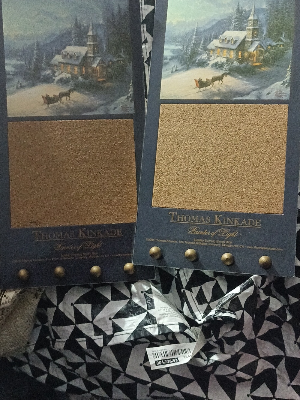 Thomas Kinkade Navy Blue Framed Winter Cottage Cork Boards